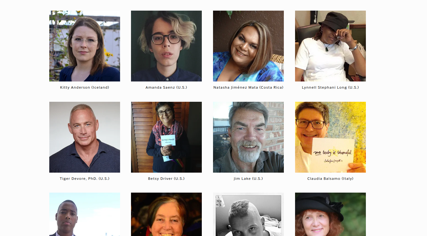 Screenshot of the Interface Project website, showing the faces of people who submitted video stories