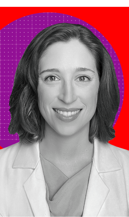 Dr. Dalke's headshot: a white intersex woman with bobbed hair looking straight on in a white medical coat.